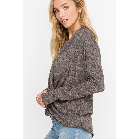 >>LAST<< Allie Draped Wrap Top - Taupe - Picture 3 of 6